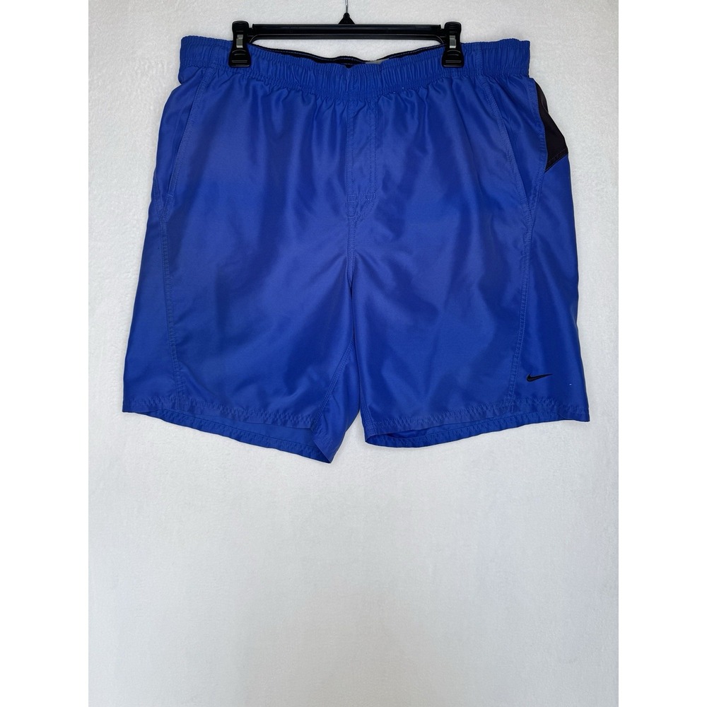 Nike Swim Trunks Men's‎ Large L Blue with Black Swoosh Drawstring Elastic